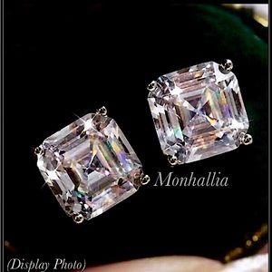 NEW SQUARE CUT ASSCHER CUSHION CRYSTAL CLEAR SIMULATED DIAMOND STUD EARRINGS